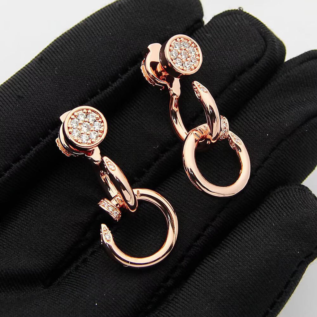 [OrnoraJewelry]JUSTE HALF DIAMOND DOUBLE EARRINGS