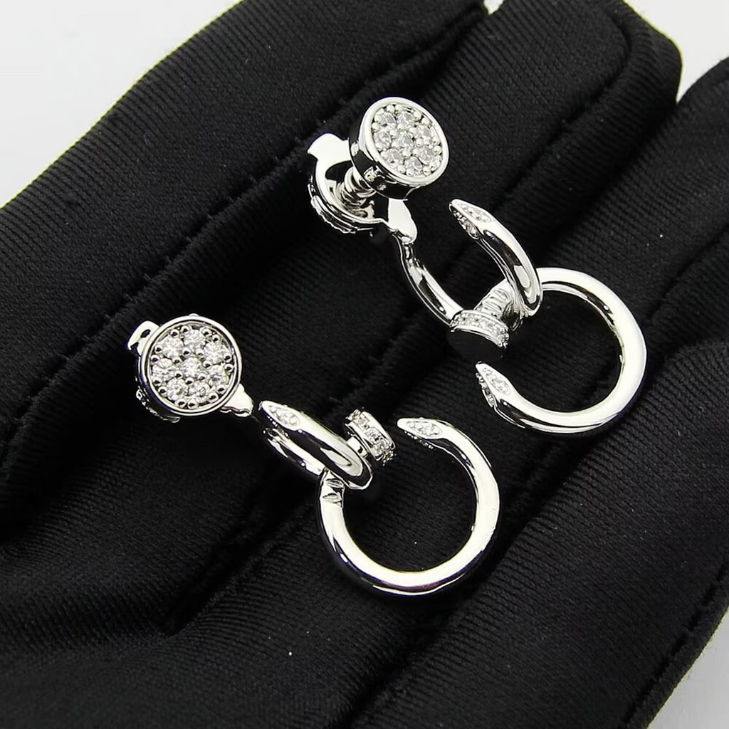 [OrnoraJewelry]JUSTE HALF DIAMOND DOUBLE EARRINGS