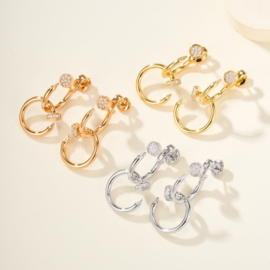 [OrnoraJewelry]JUSTE HALF DIAMOND DOUBLE EARRINGS