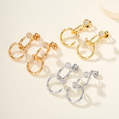 [OrnoraJewelry]JUSTE HALF DIAMOND DOUBLE EARRINGS
