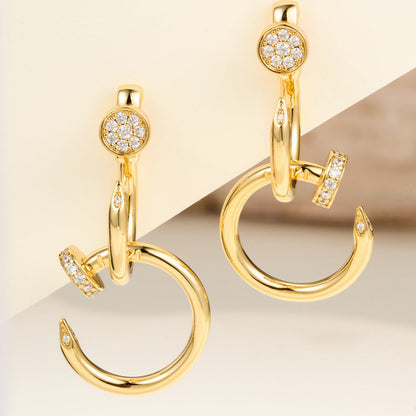[OrnoraJewelry]JUSTE HALF DIAMOND DOUBLE EARRINGS