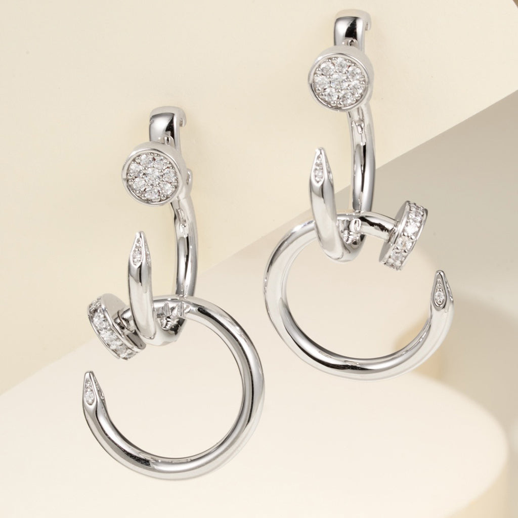 [OrnoraJewelry]JUSTE HALF DIAMOND DOUBLE EARRINGS