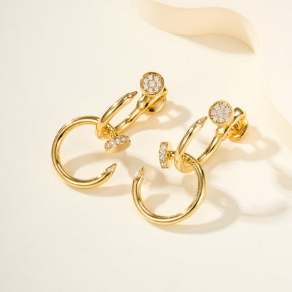 [OrnoraJewelry]JUSTE HALF DIAMOND DOUBLE EARRINGS