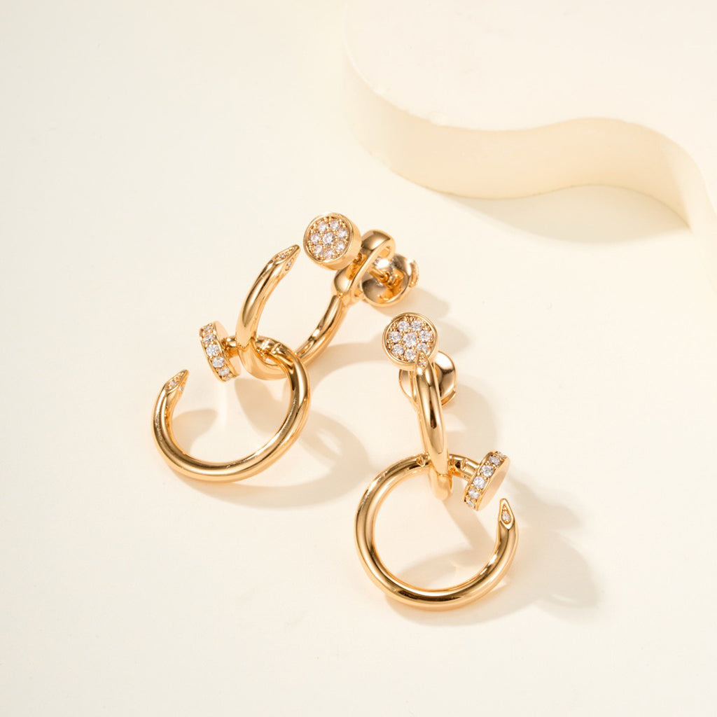 [OrnoraJewelry]JUSTE HALF DIAMOND DOUBLE EARRINGS