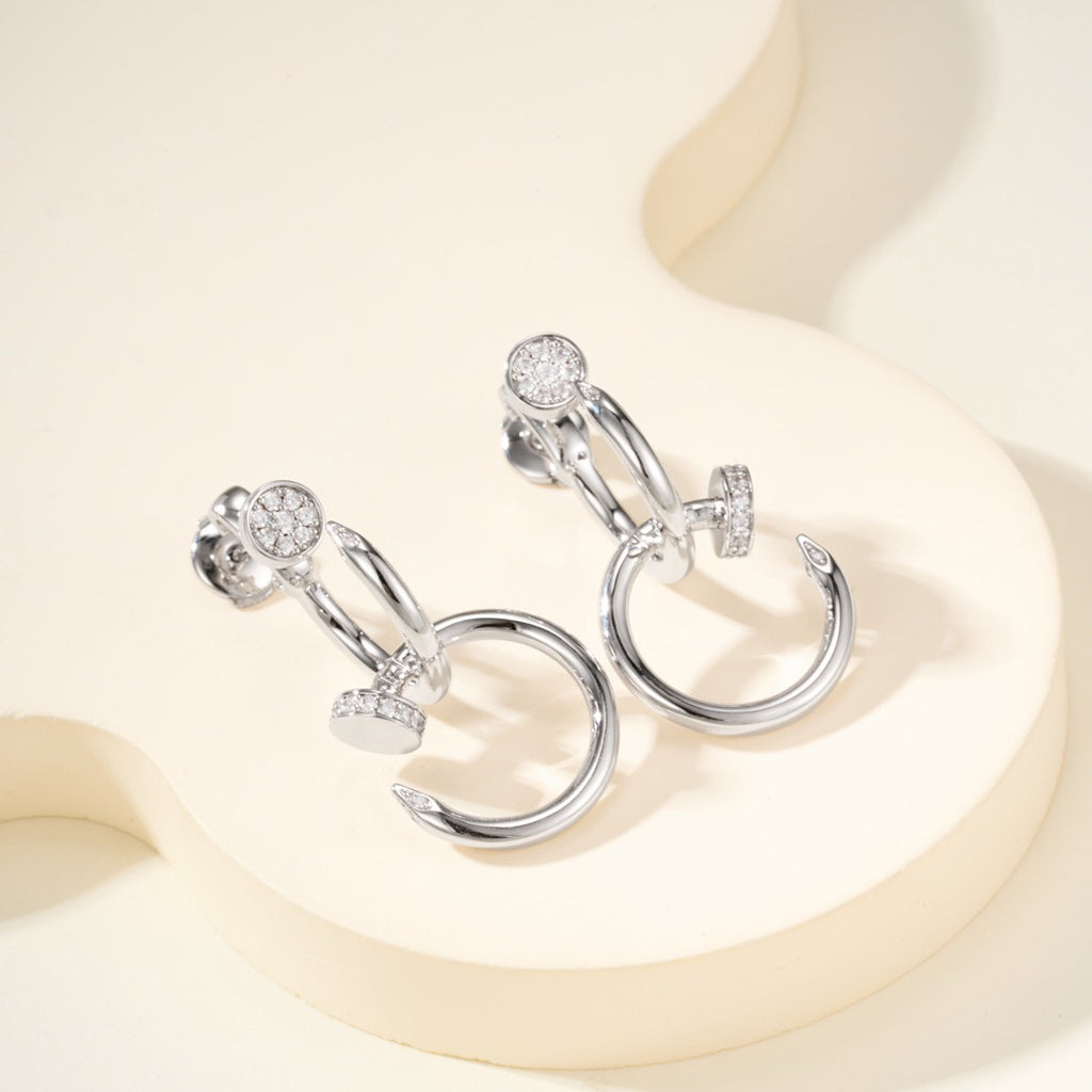 [OrnoraJewelry]JUSTE HALF DIAMOND DOUBLE EARRINGS