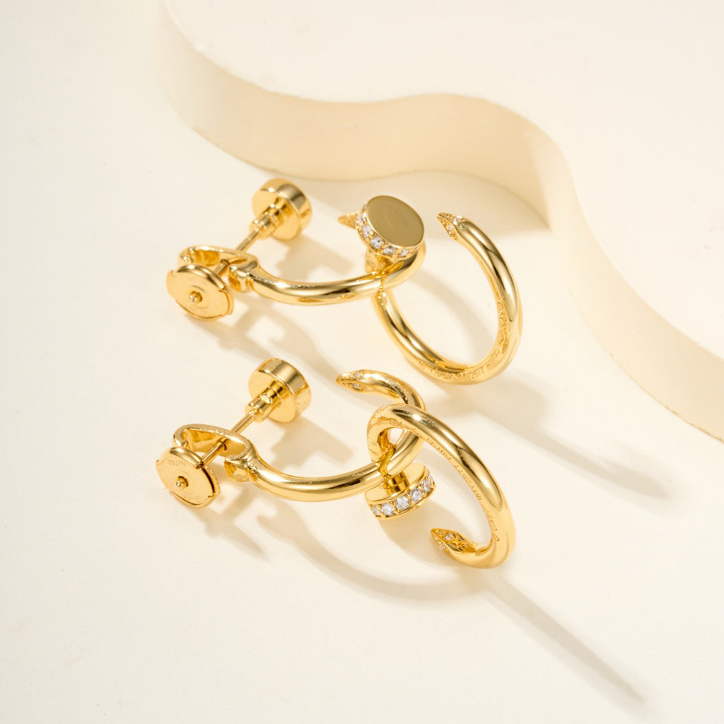 [OrnoraJewelry]JUSTE HALF DIAMOND DOUBLE EARRINGS