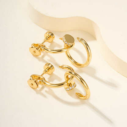 [OrnoraJewelry]JUSTE HALF DIAMOND DOUBLE EARRINGS