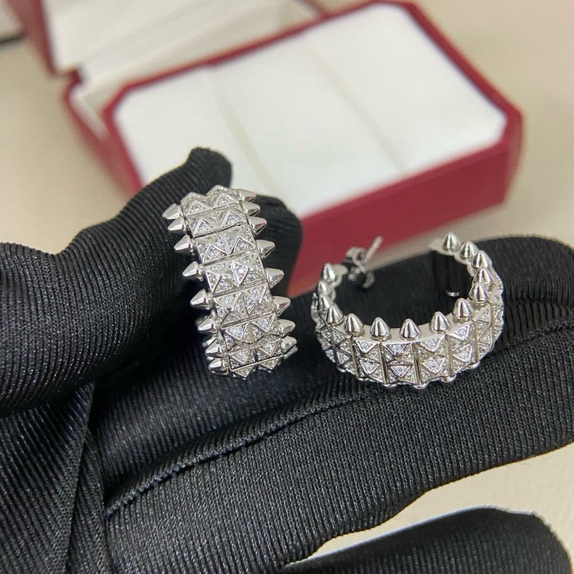 [OrnoraJewelry]CLASH 9.2MM FULL DIAMOND DOUBLE ROW EARRINGS