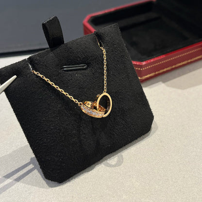 [OrnoraJewelry]LOVE DOUBLE RING HALF DIAMOND NECKLACE