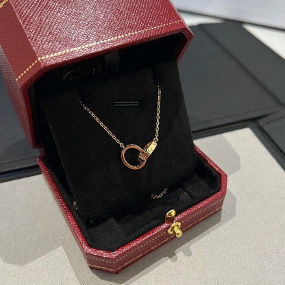 [OrnoraJewelry]LOVE DOUBLE RING HALF DIAMOND NECKLACE