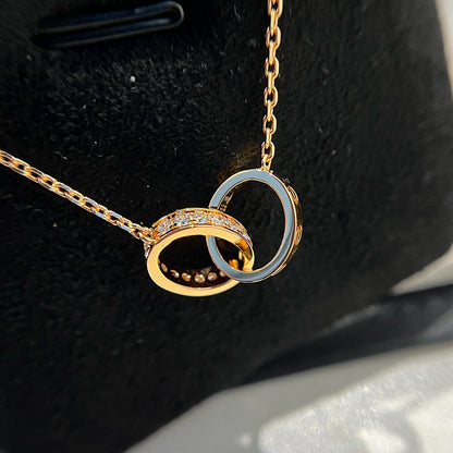 [OrnoraJewelry]LOVE DOUBLE RING HALF DIAMOND NECKLACE