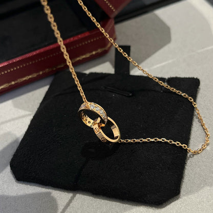 [OrnoraJewelry]LOVE DOUBLE RING HALF DIAMOND NECKLACE