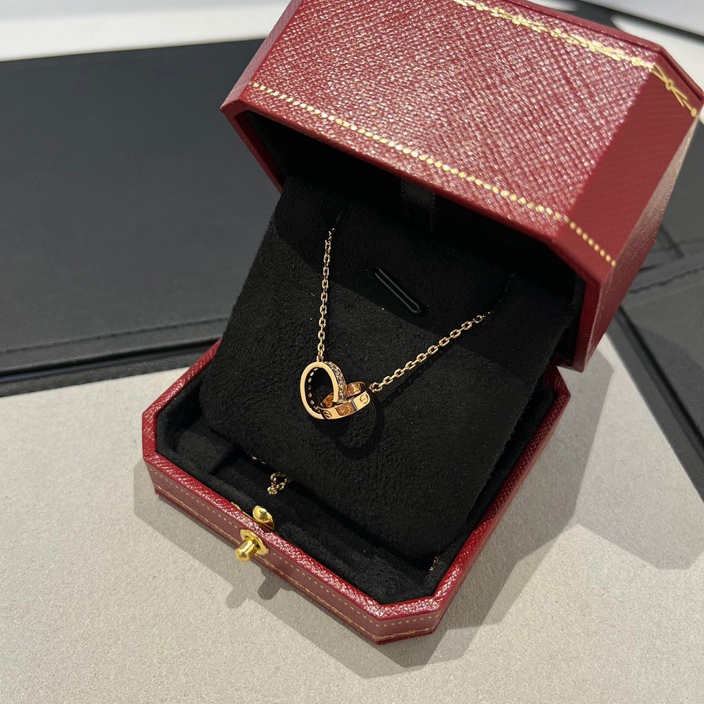 [OrnoraJewelry]LOVE DOUBLE RING HALF DIAMOND NECKLACE