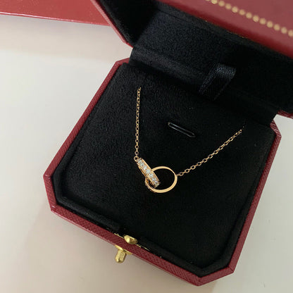 [OrnoraJewelry]LOVE DOUBLE RING HALF DIAMOND NECKLACE