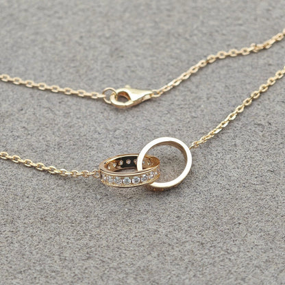 [OrnoraJewelry]LOVE DOUBLE RING HALF DIAMOND NECKLACE