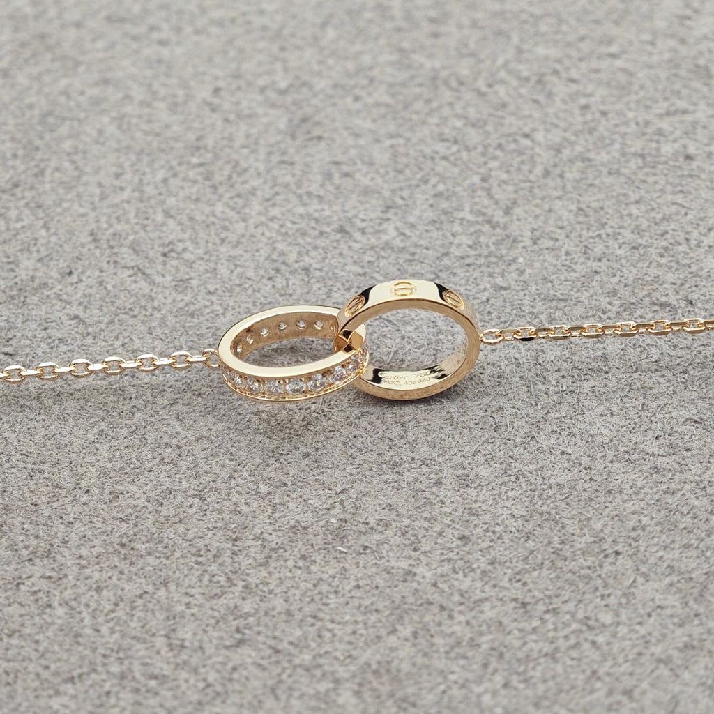 [OrnoraJewelry]LOVE DOUBLE RING HALF DIAMOND NECKLACE