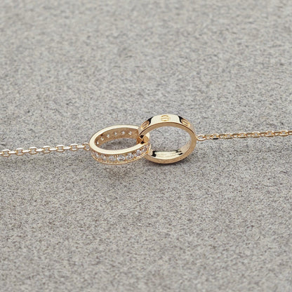 [OrnoraJewelry]LOVE DOUBLE RING HALF DIAMOND NECKLACE