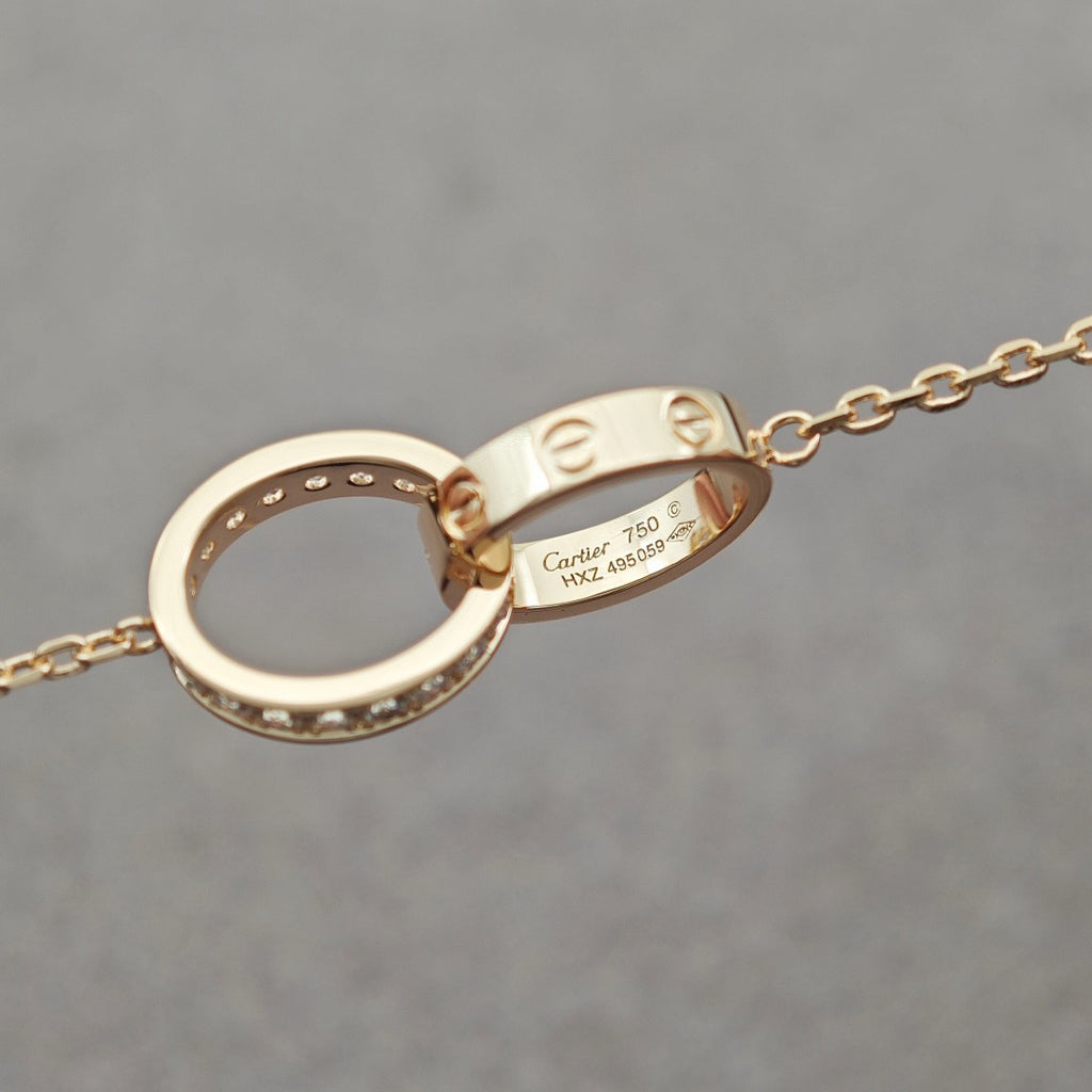 [OrnoraJewelry]LOVE DOUBLE RING HALF DIAMOND NECKLACE