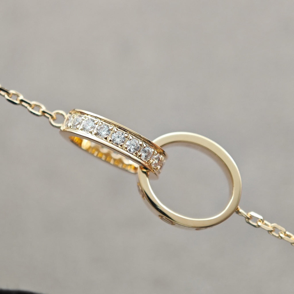 [OrnoraJewelry]LOVE DOUBLE RING HALF DIAMOND NECKLACE