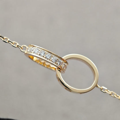 [OrnoraJewelry]LOVE DOUBLE RING HALF DIAMOND NECKLACE