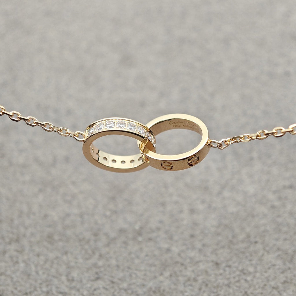 [OrnoraJewelry]LOVE DOUBLE RING HALF DIAMOND NECKLACE