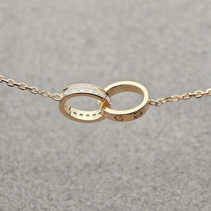 [OrnoraJewelry]LOVE DOUBLE RING HALF DIAMOND NECKLACE
