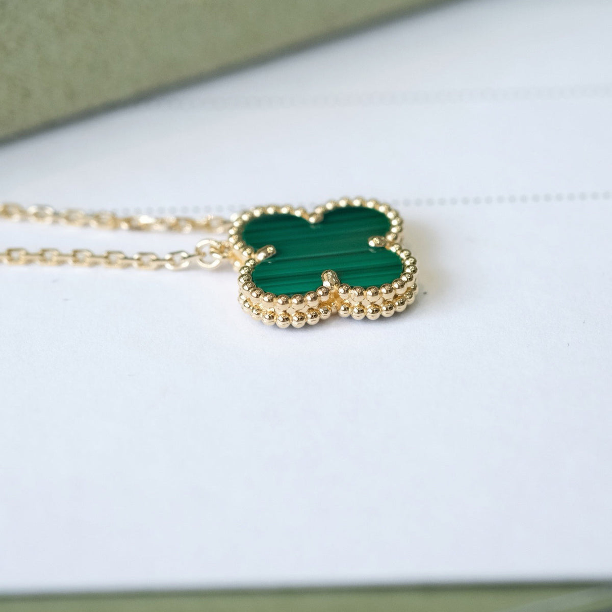 [OrnoraJewelry]CLOVER 15MM MALACHITE SINGLE FLOWER  NECKLACE