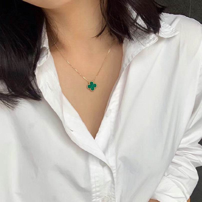 [OrnoraJewelry]CLOVER 15MM MALACHITE SINGLE FLOWER  NECKLACE