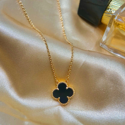 [OrnoraJewelry]CLOVER 15MM BLACK ONYX SINGLE FLOWER NECKLACE
