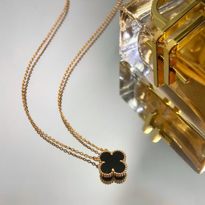 [OrnoraJewelry]CLOVER 15MM BLACK ONYX SINGLE FLOWER NECKLACE