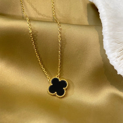 [OrnoraJewelry]CLOVER 15MM BLACK ONYX SINGLE FLOWER NECKLACE