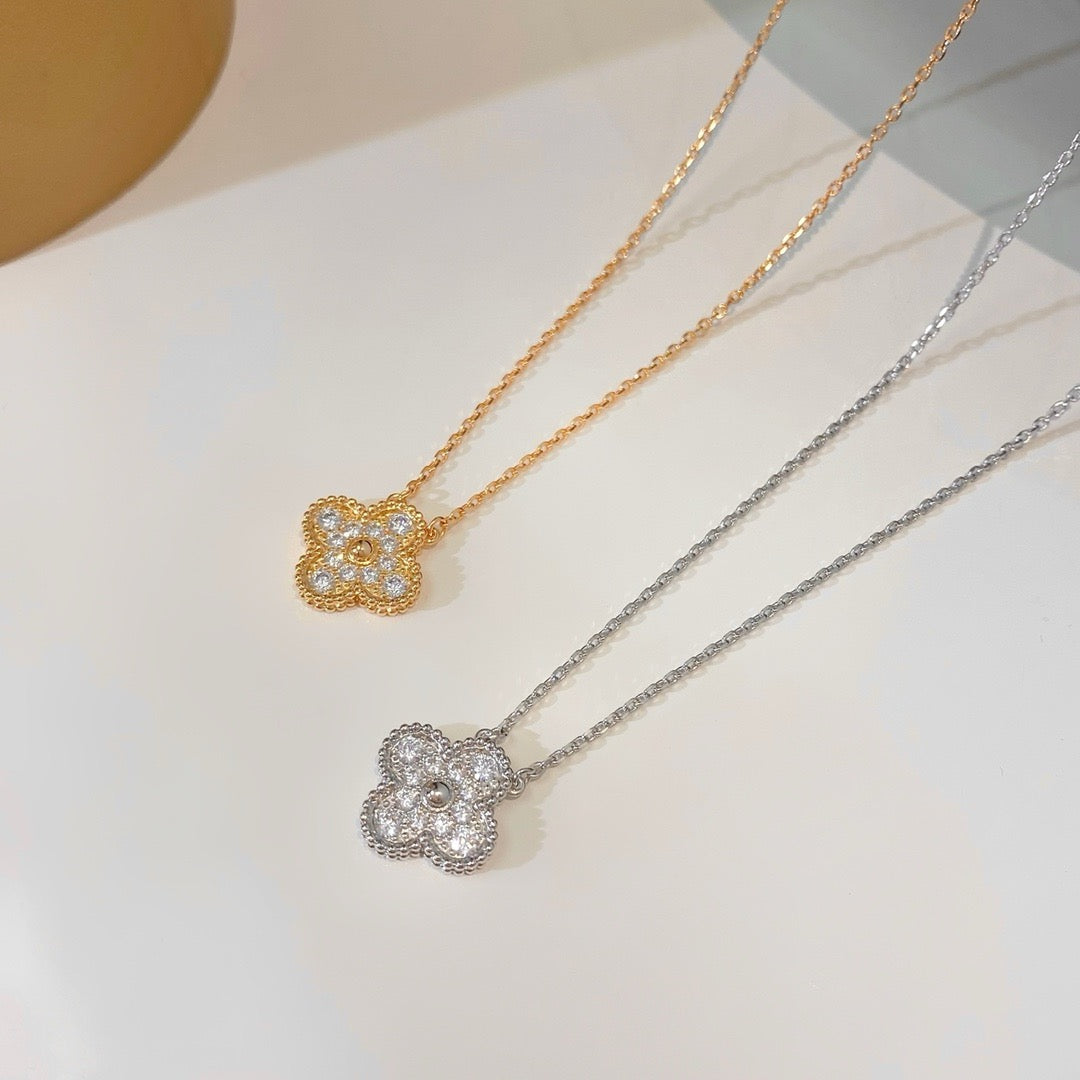 [OrnoraJewelry]CLOVER 15MM DIAMOND SINGLE FLOWER NECKLACE