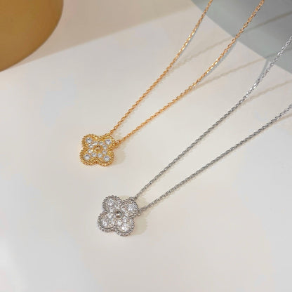 [OrnoraJewelry]CLOVER 15MM DIAMOND SINGLE FLOWER NECKLACE
