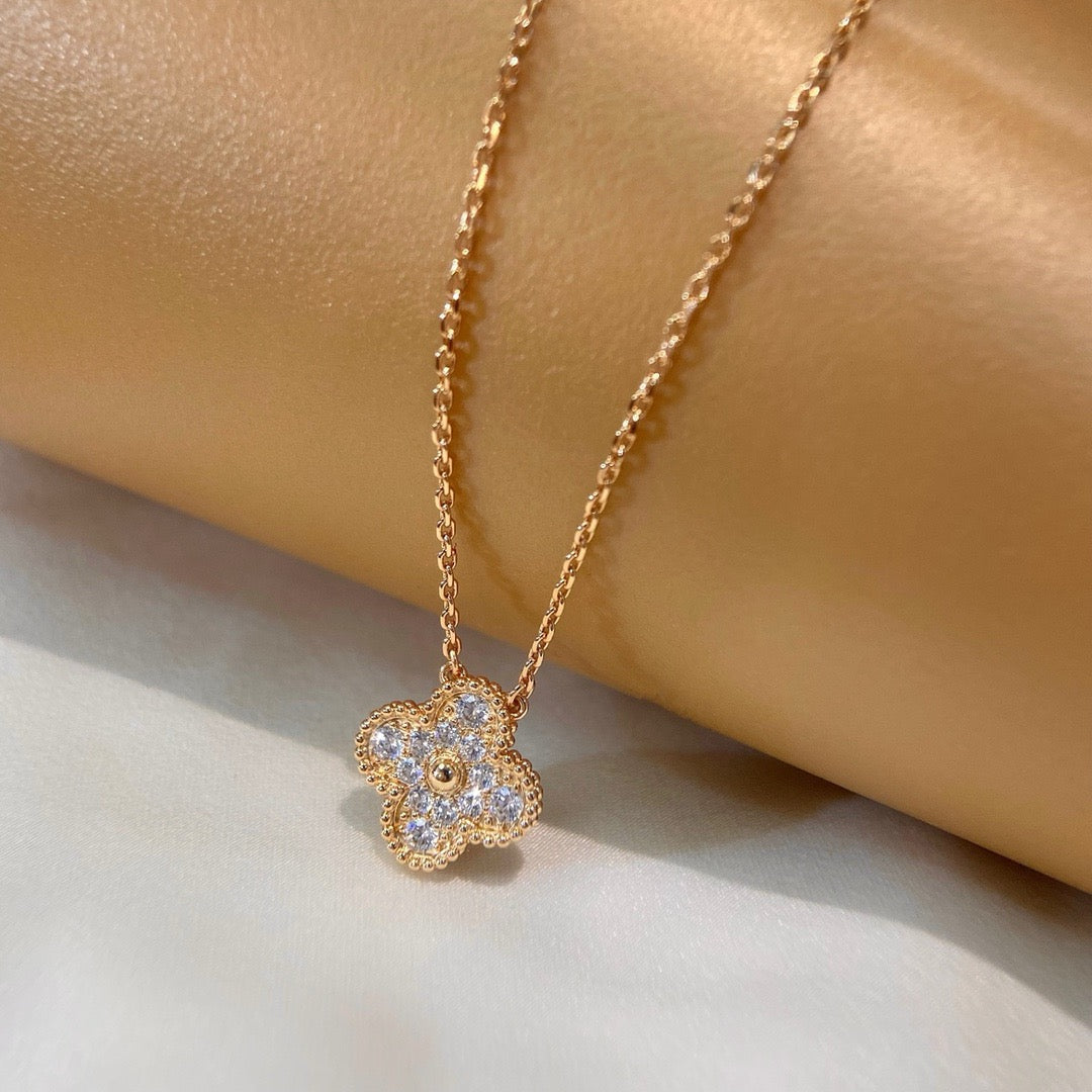 [OrnoraJewelry]CLOVER 15MM DIAMOND SINGLE FLOWER NECKLACE