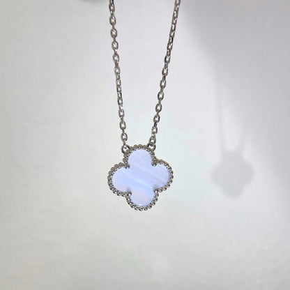 [OrnoraJewelry]CLOVER 15MM BLUE CHALCEDONY NECKLACE SILVER