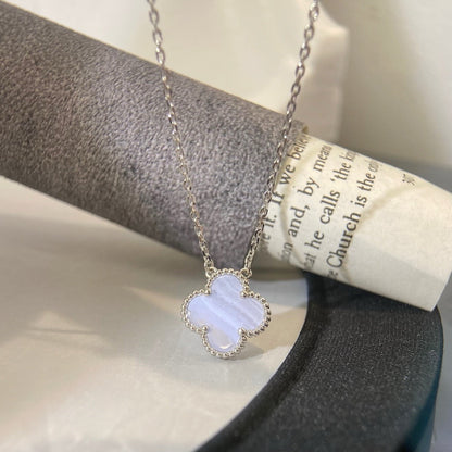 [OrnoraJewelry]CLOVER 15MM BLUE CHALCEDONY NECKLACE SILVER