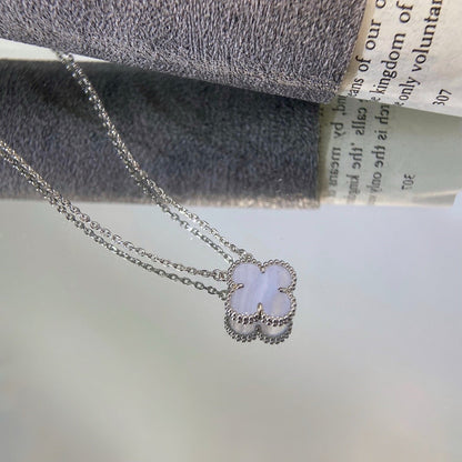 [OrnoraJewelry]CLOVER 15MM BLUE CHALCEDONY NECKLACE SILVER