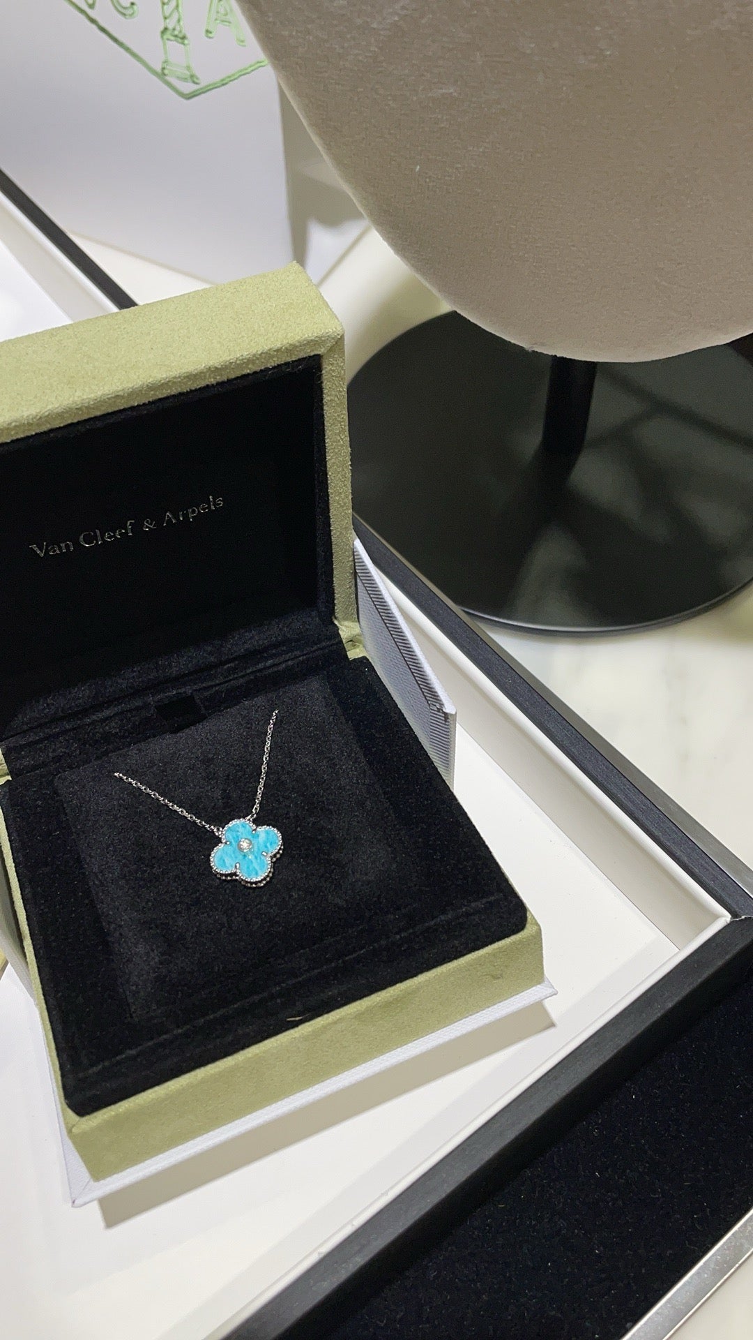 [OrnoraJewelry]CLOVER 15MM DIAMOND SVRES PORCELAIN  NECKLACE SILVER