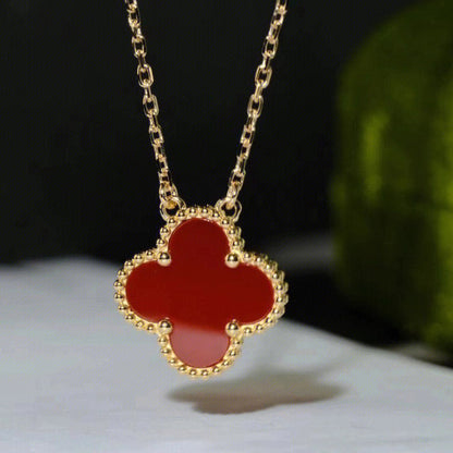 [OrnoraJewelry]CLOVER 15MM CARNELIAN SINGLE FLOWER NECKLACE