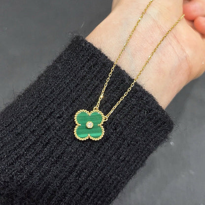[OrnoraJewelry]CLOVER 15MM DIAMOND TURQUOISE NECKLACE