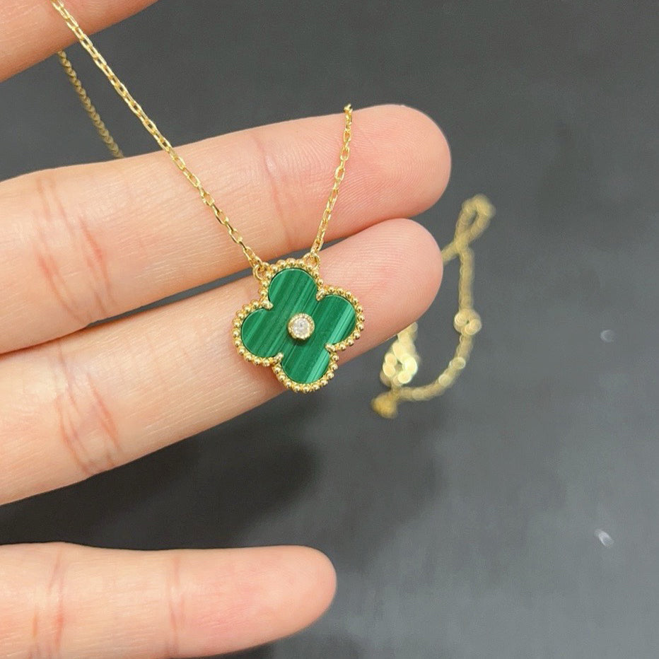 [OrnoraJewelry]CLOVER 15MM DIAMOND TURQUOISE NECKLACE