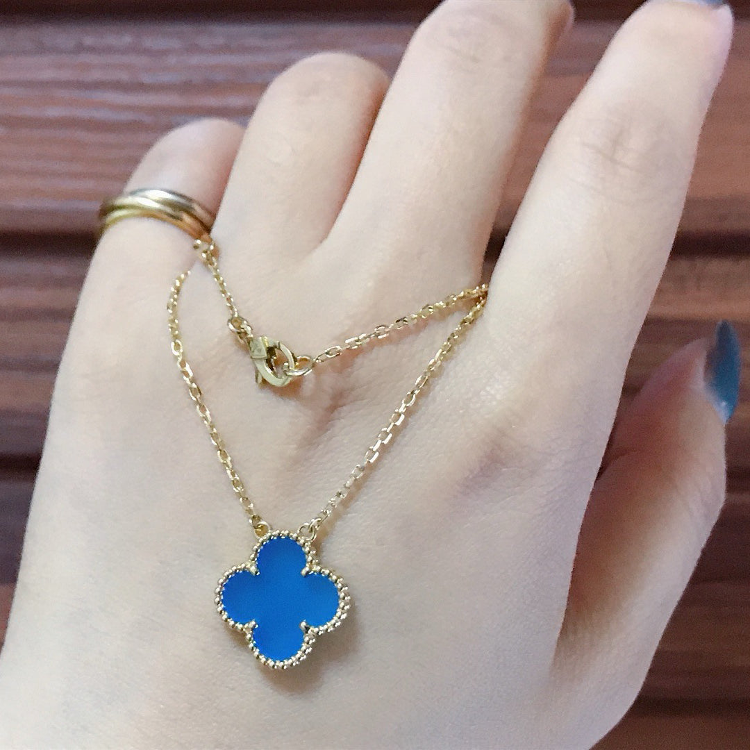 [OrnoraJewelry]CLOVER 15MM BLUE AGATE NECKLACE