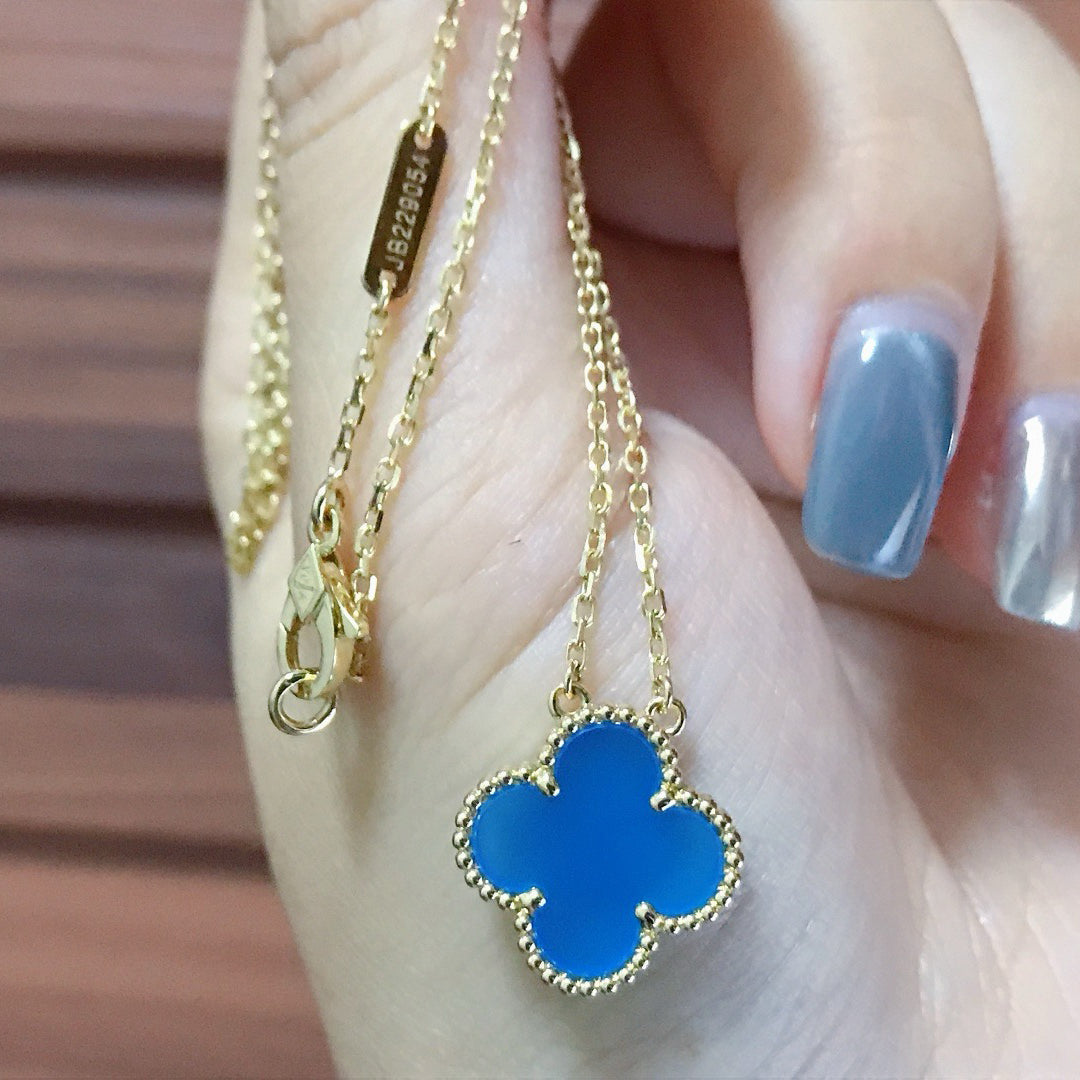 [OrnoraJewelry]CLOVER 15MM BLUE AGATE NECKLACE