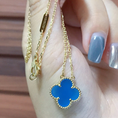 [OrnoraJewelry]CLOVER 15MM BLUE AGATE NECKLACE