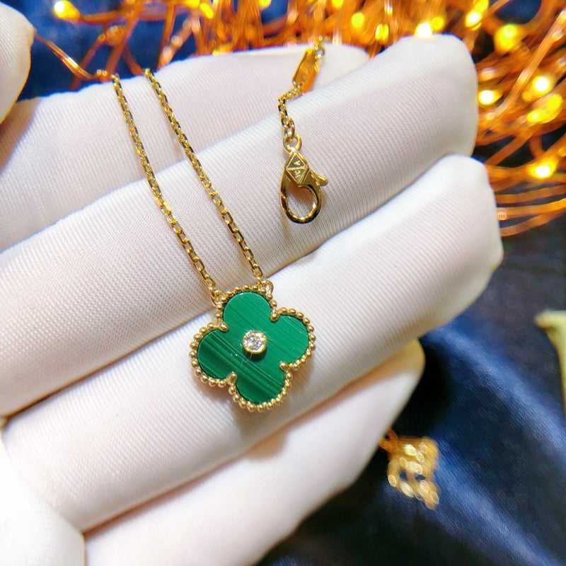[OrnoraJewelry]CLOVER 15MM DIAMOND TURQUOISE NECKLACE