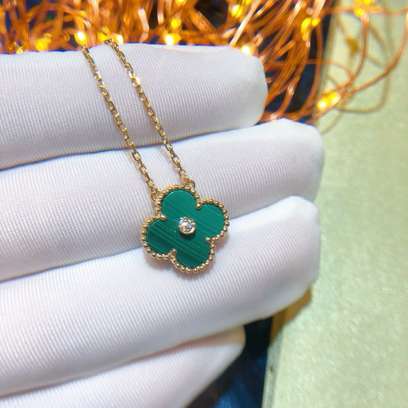 [OrnoraJewelry]CLOVER 15MM DIAMOND TURQUOISE NECKLACE