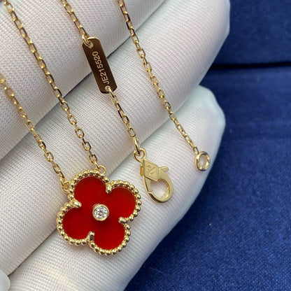 [OrnoraJewelry]CLOVER 15MM DIAMOND CARNELIAN NECKLACE