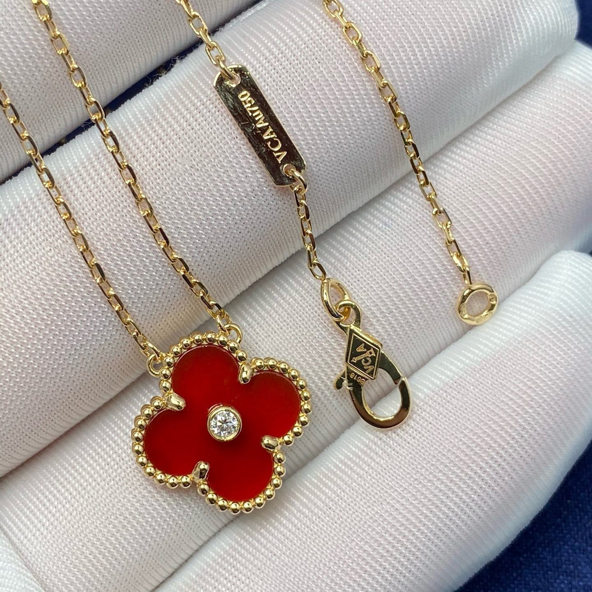 [OrnoraJewelry]CLOVER 15MM DIAMOND CARNELIAN NECKLACE