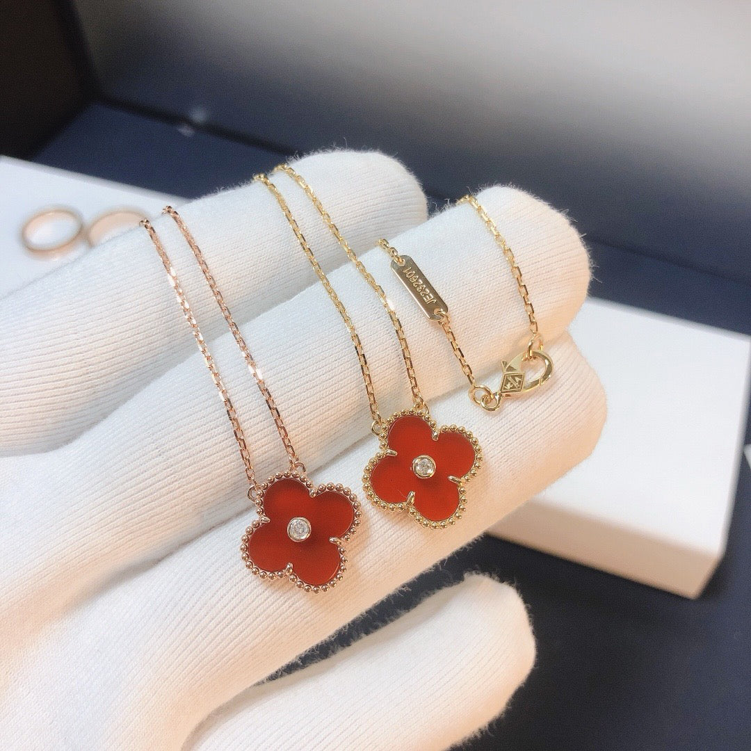 [OrnoraJewelry]CLOVER 15MM DIAMOND CARNELIAN NECKLACE