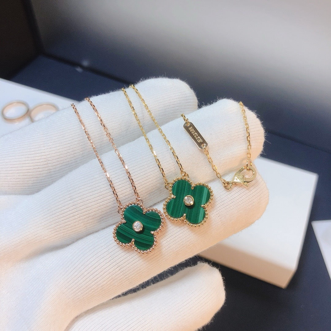 [OrnoraJewelry]CLOVER 15MM DIAMOND TURQUOISE NECKLACE